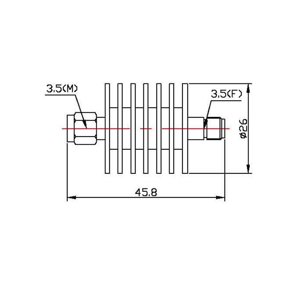 Al Cavity 10 W Coaxial Fixed Attenuators DC - 26.5 GHz 3.5 mm Audio Attenuator
