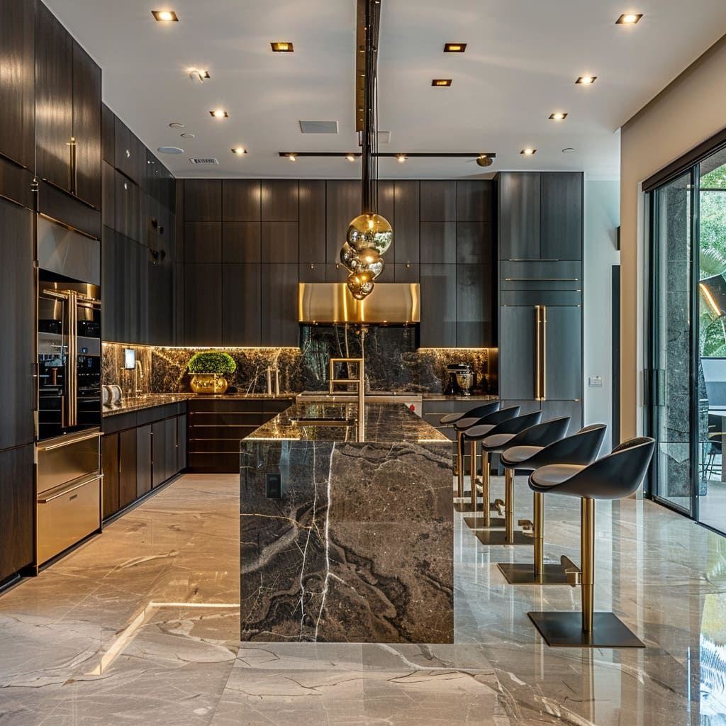 I Shape Lacquer Custom Made Wood Kitchen Cabinet With Island Waterfall Double Sink Design