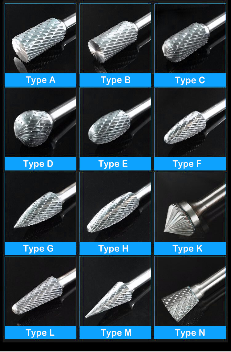 Carbide Rotary Burrs Tungsten Set in Tools Milling Drill Bit for Metal Grinding Long 1/4&quot; Inch 6mm Shank Files Carbide Burr