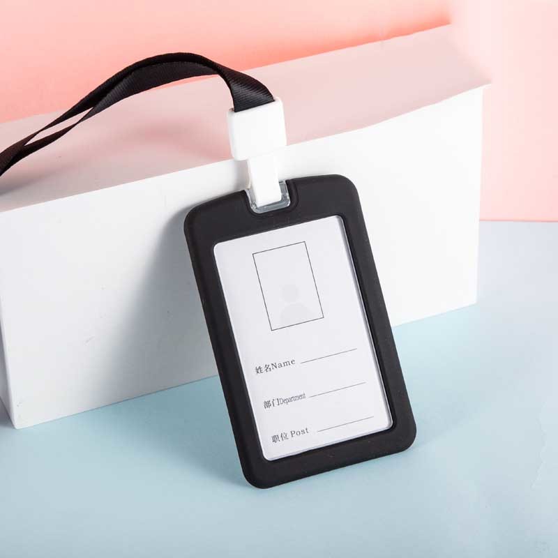 Silicone ID Name Badge Card Case Protector With Retractable Cord and Breakaway Buckle