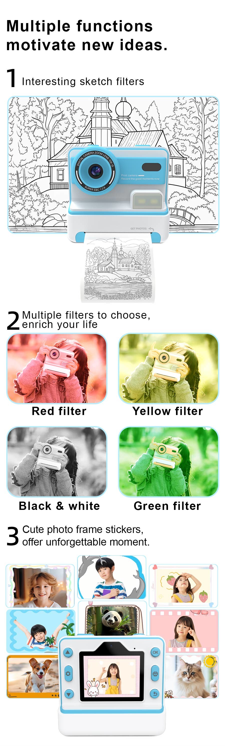 Kids Camera Instant Print Toy Portable Small Camera Best Gift For Boys And Girls