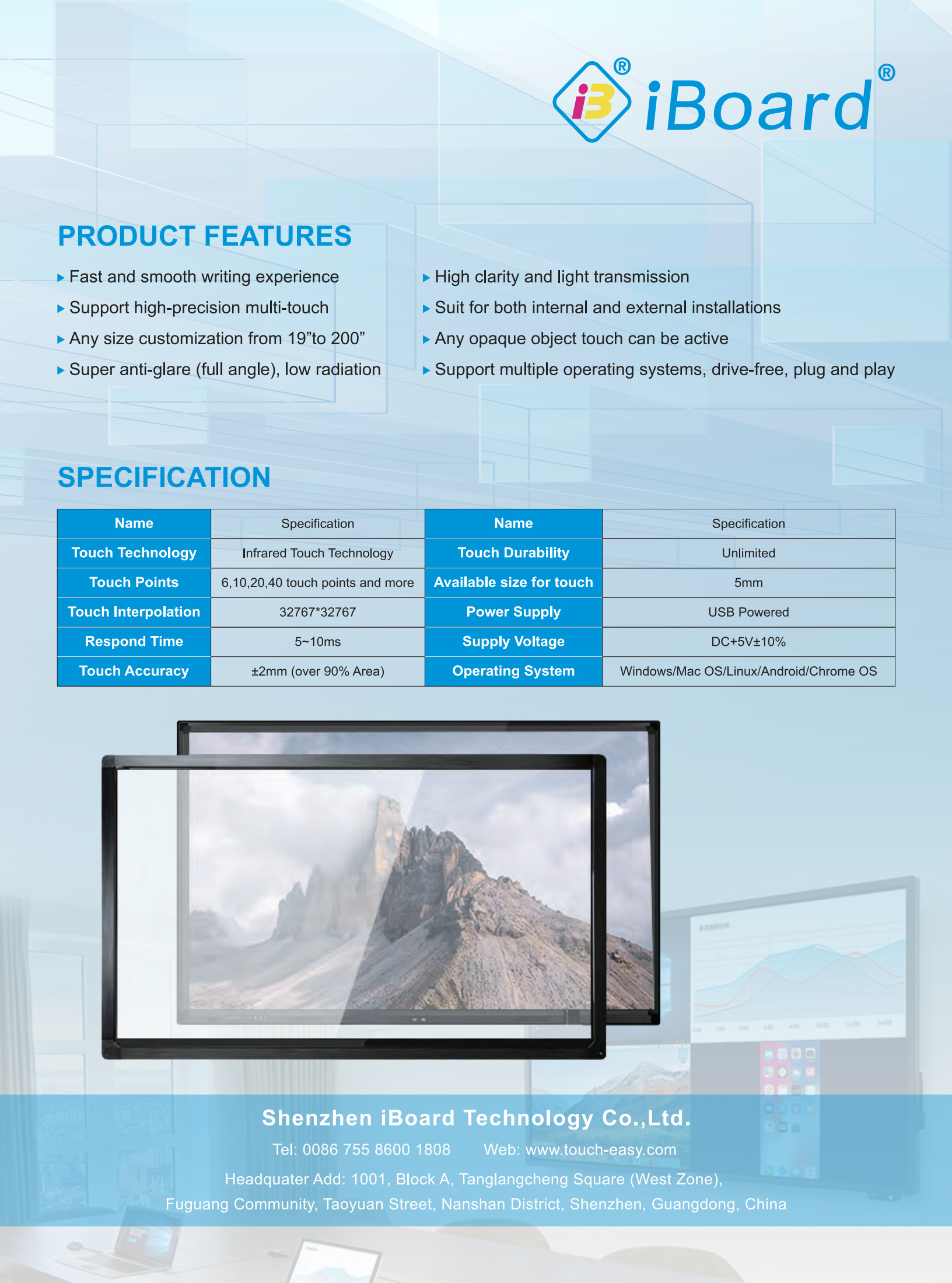 32 IR Touch Frame Interactive touchscreen overlay 22~300 inch Customized size