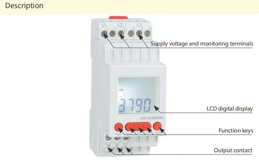 DV2-3SM415 Relays LCD Display Relays Three Phase Loss Phase Reversal Phase Asymmetry Voltage Protecter 415V