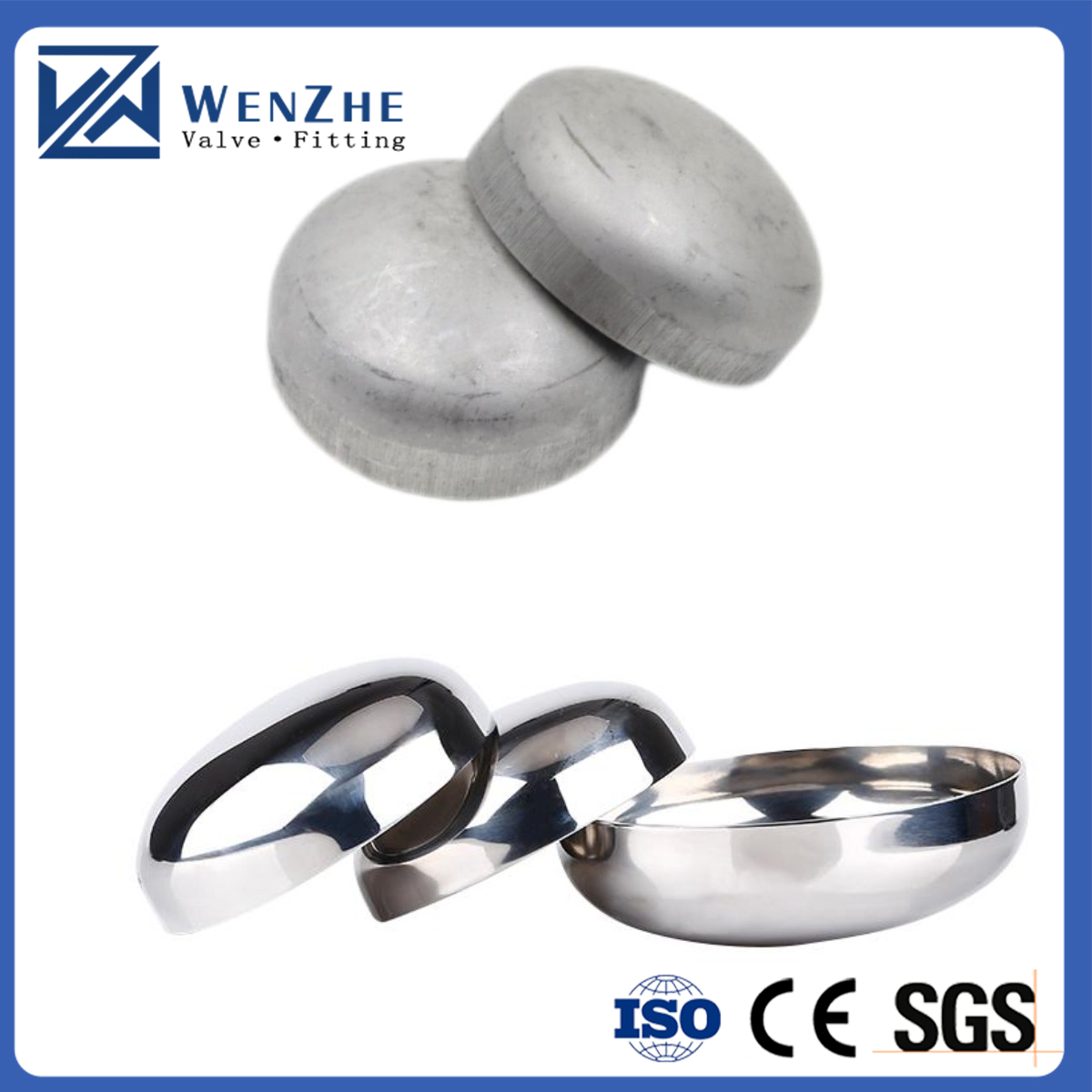 Sanitary SS304/SS316 Welded Oval Head Cap Stainless Steel Spherical End Cap Pipe Fitting