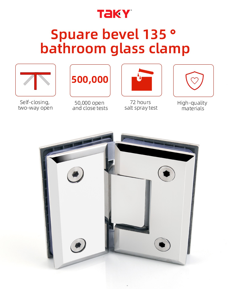Brushed Nickel Glass Hinge 135 Degree Opening Angle Ideal for Glass Shower Enclosures