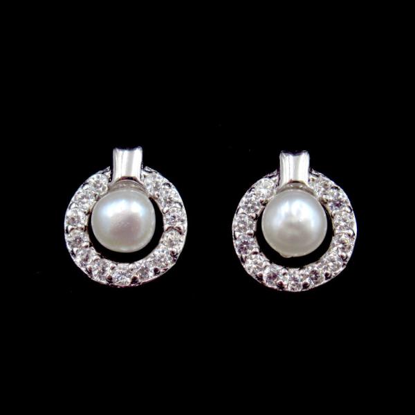Wedding Bridal Natural Freshwater Pearl Stud Earrings Jewelry 925 Sterling