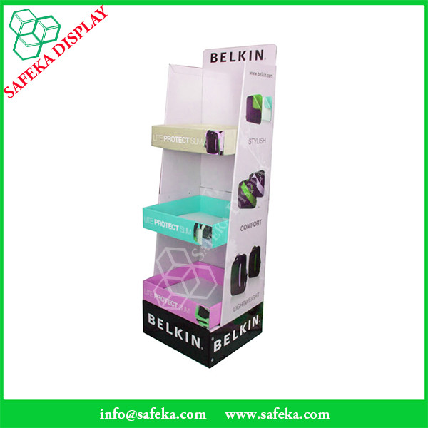 Creative design China Manufacturer 3 racks Paper material shelf cardboard point of sale display for bags