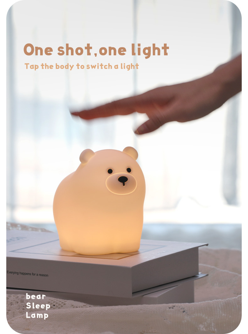 Muid Little White Bear Patting Lamp Silicone Children Soft Baby Light Sleep Bedside Bedroom Touch Night Light