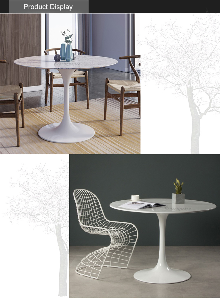 White Marble Top Dining Table with Metal Base for Living Room