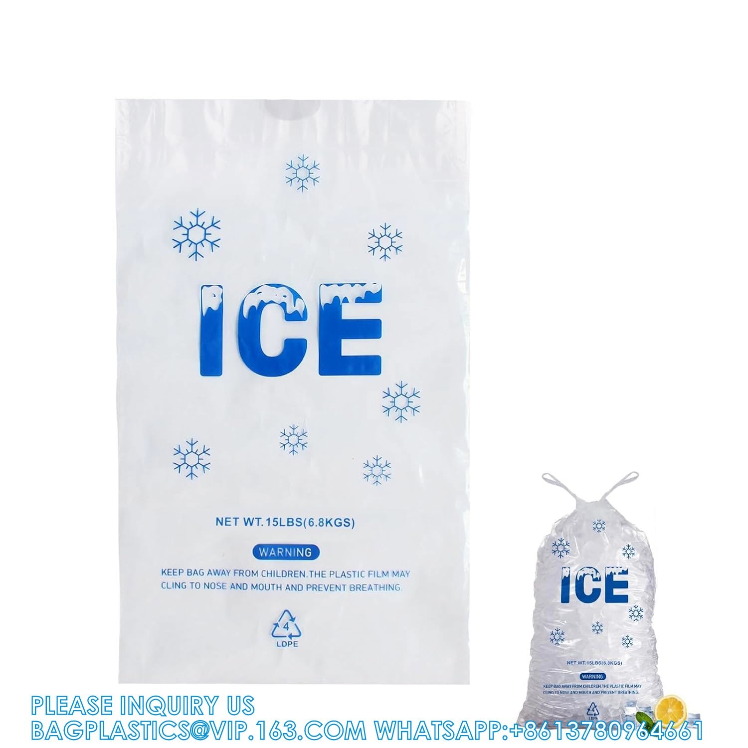 15 Lb. Plastic Drawstring Ice Bags 14 X 24 Inch Heavy-Duty Plastic Ice Bags With Plastic Draw String 2.8mil