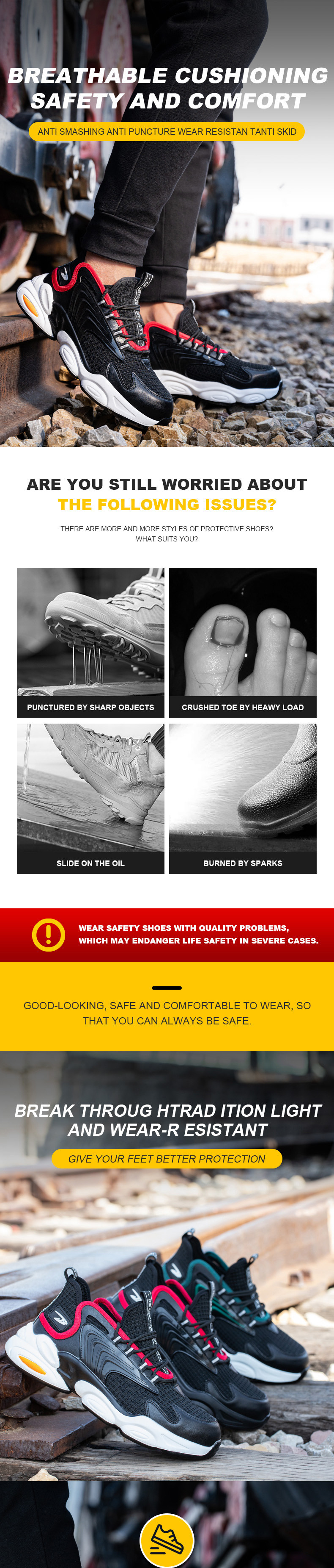 Sport Work Shoes Kevlar Anti Stabbing Effect Comfortable Safety Boots Steel Toe Prevent Smashing Prevent Collision