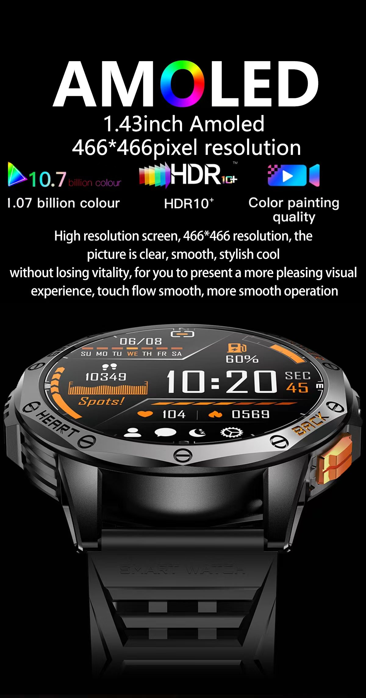K67 Sport Smart Watch With LED Flashlight IP68 Waterproof Barometric Compass Altimeter