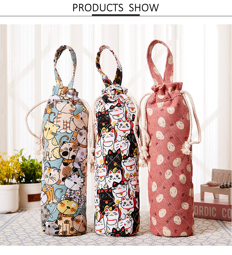 Drawstring Vintage Flower Printing Cotton Wine Bottle Sleeve