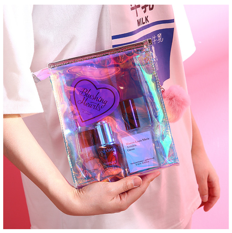 Personalized Holographic Travel Zipper PVC Cosmetic Bag