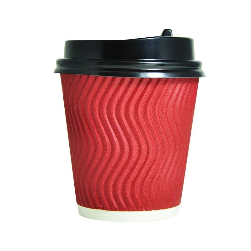 Coffee Compostable Double Wall Cups , Printed Ripple 8 Oz Insulated Paper Cups