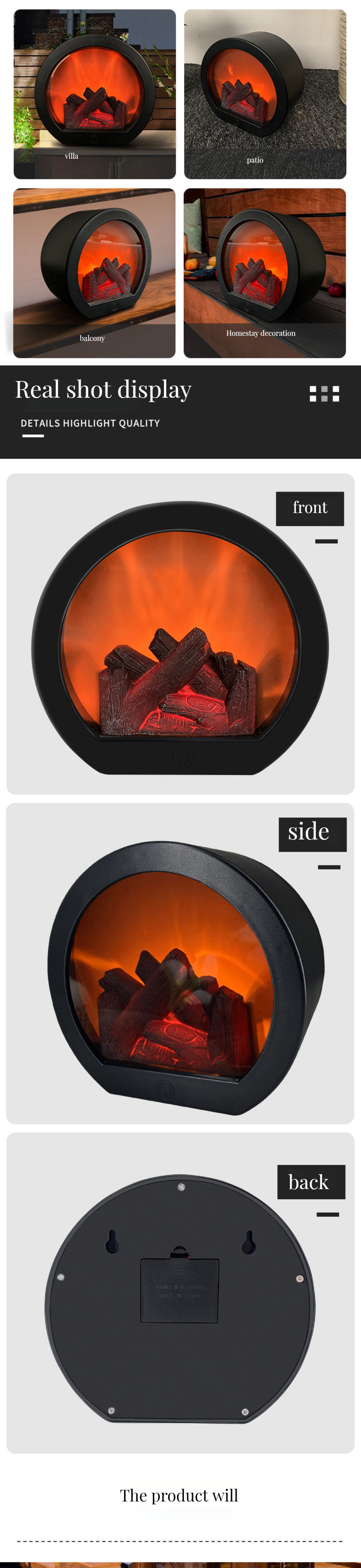Indoor LED Wall Lamp Christmas Flame Fireplace Light with Touch Button Battery Operated