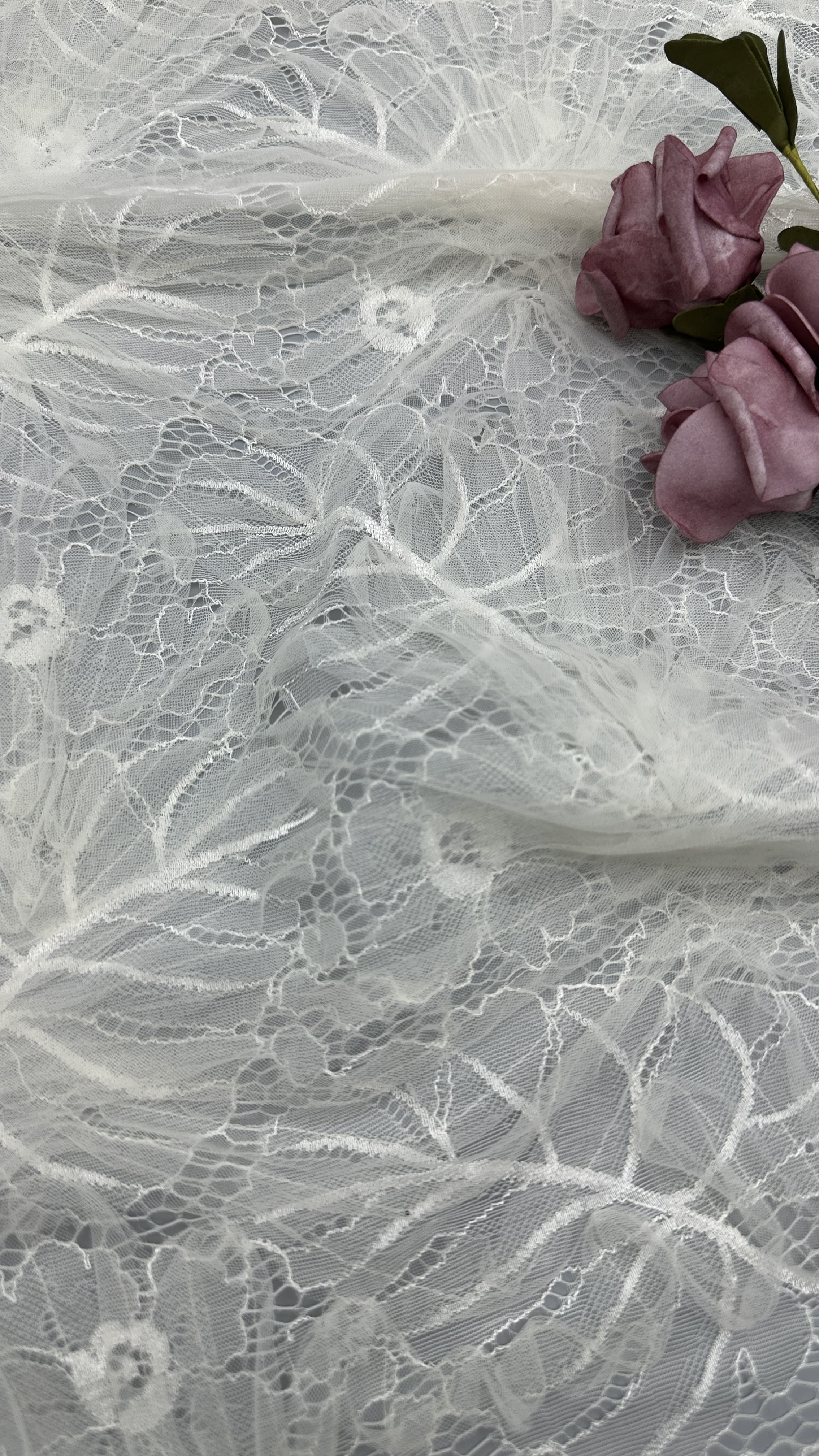 Embroiedered Lace Fabric White Breathe and Elegant Embroidered Mesh Leafy Occasion Wedding Fabric