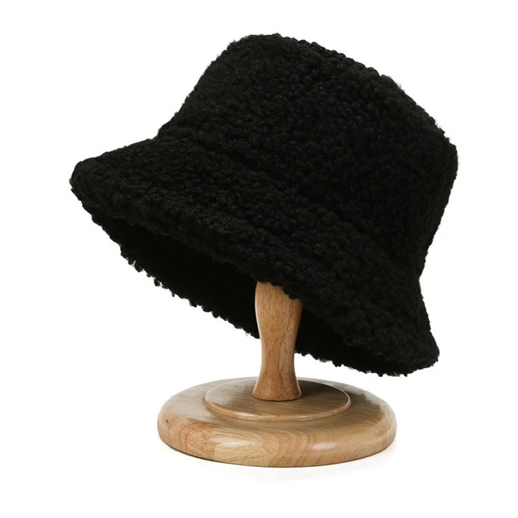 Unisex Harajuku Bucket Hat Graffiti Solid Fisherman Hat Autumn Winter Lamb Wool 60cm