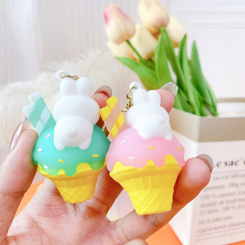 Ice Cream Cute Rabbit Keychain Charms Silicone Stationery Style Purse Handbag Charms