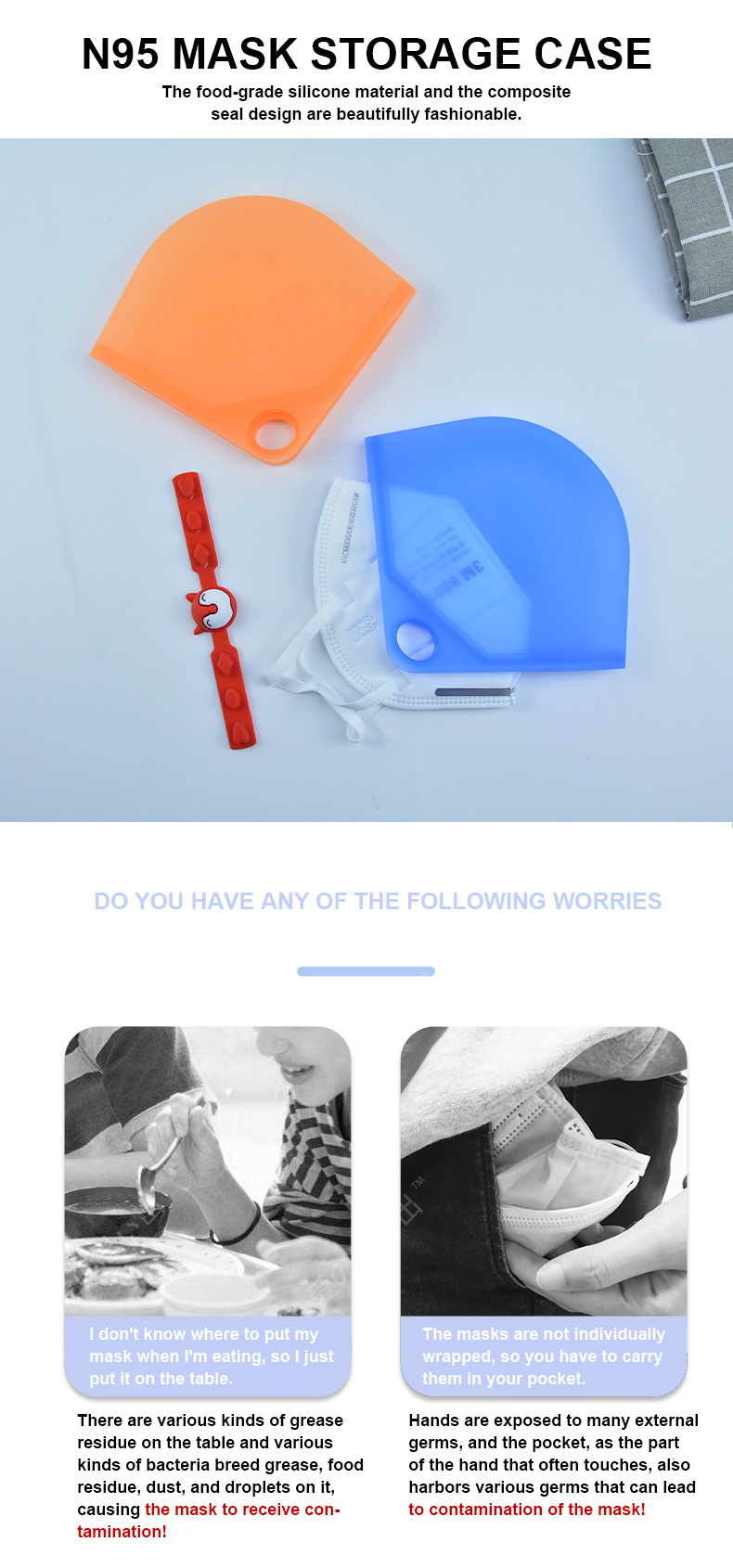 OEM ODM Supported Silicone Houseware N95 Mask Storage Case