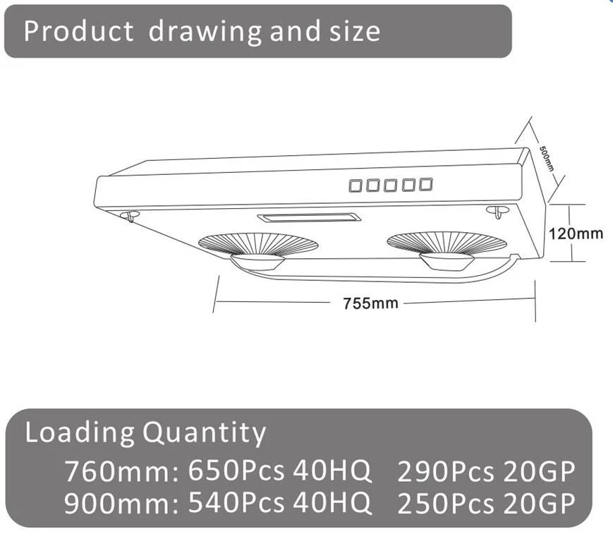 Black Stainless Steel Wall Mounted Slim Cooker Hood For Commercial Cooking