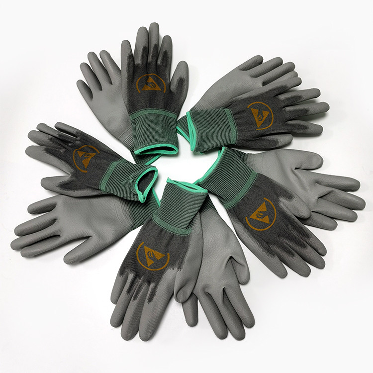 Seamless Knitted ESD PU Palm Fit Gloves With Polyester Liner