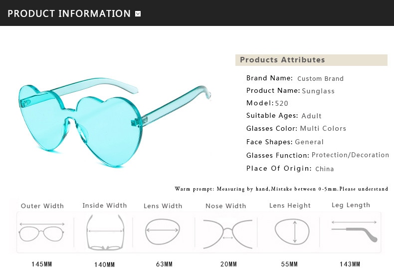 BSCI Love Heart Shaped Sunglasses Clear Jelly Color For Women Lady
