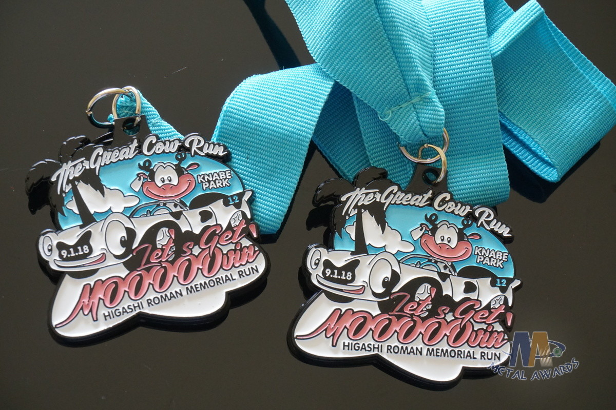 Great Cow Runsports Award Medals Soft Enamel And Glitter Colors With Ribbon