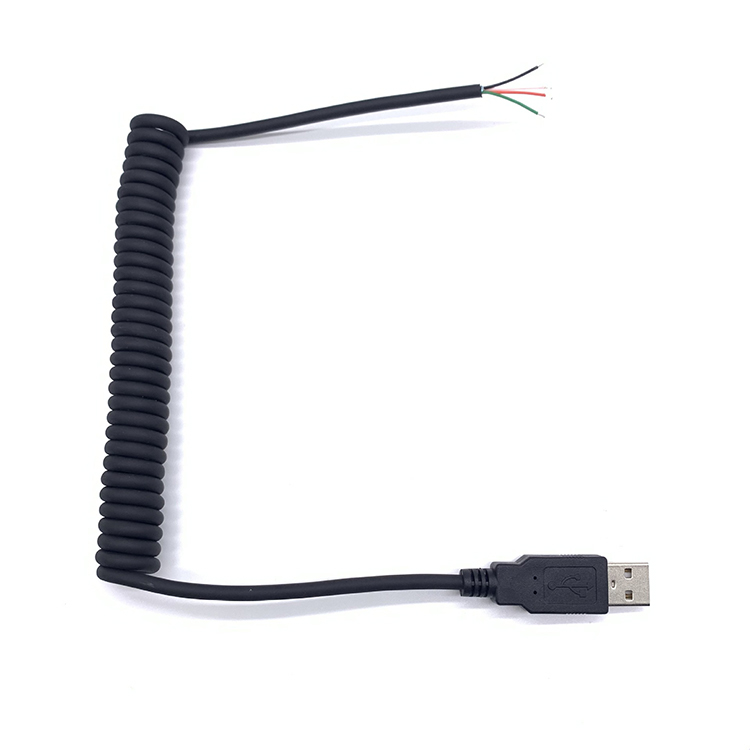 Coiled Spring Wire USB to Open 4 Tinned Bare Wires End Cable