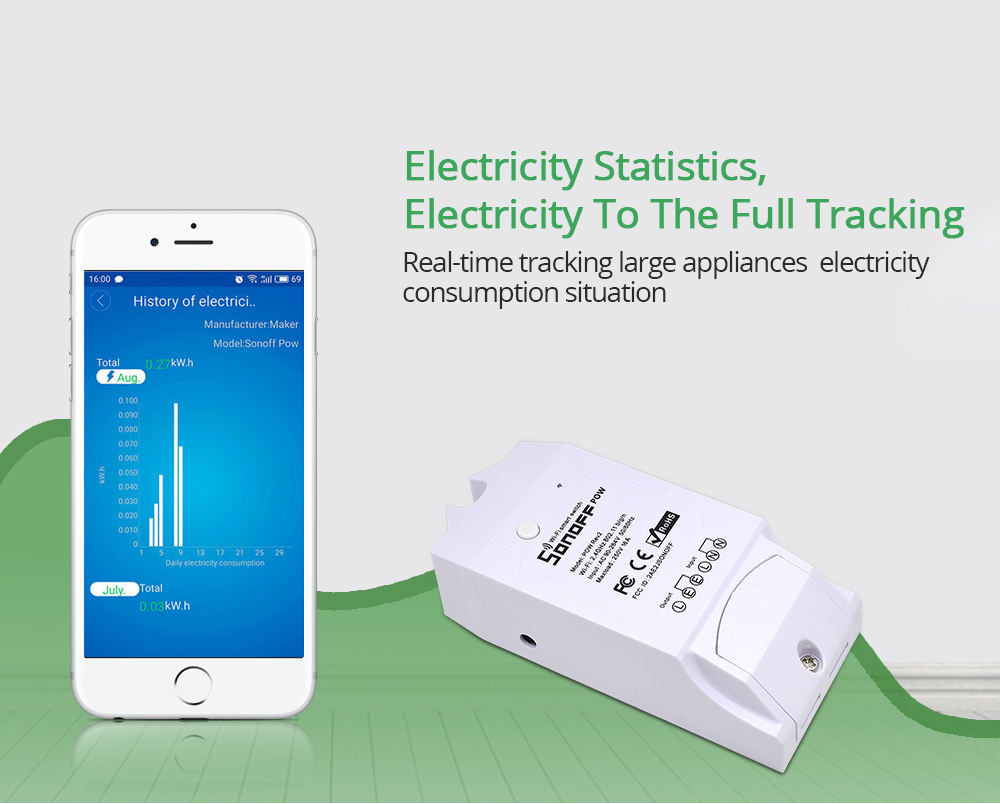 Smart Pow R2 16a 3500w Wifi Switch Controller Real Time Power Consumption Monitor Measurement