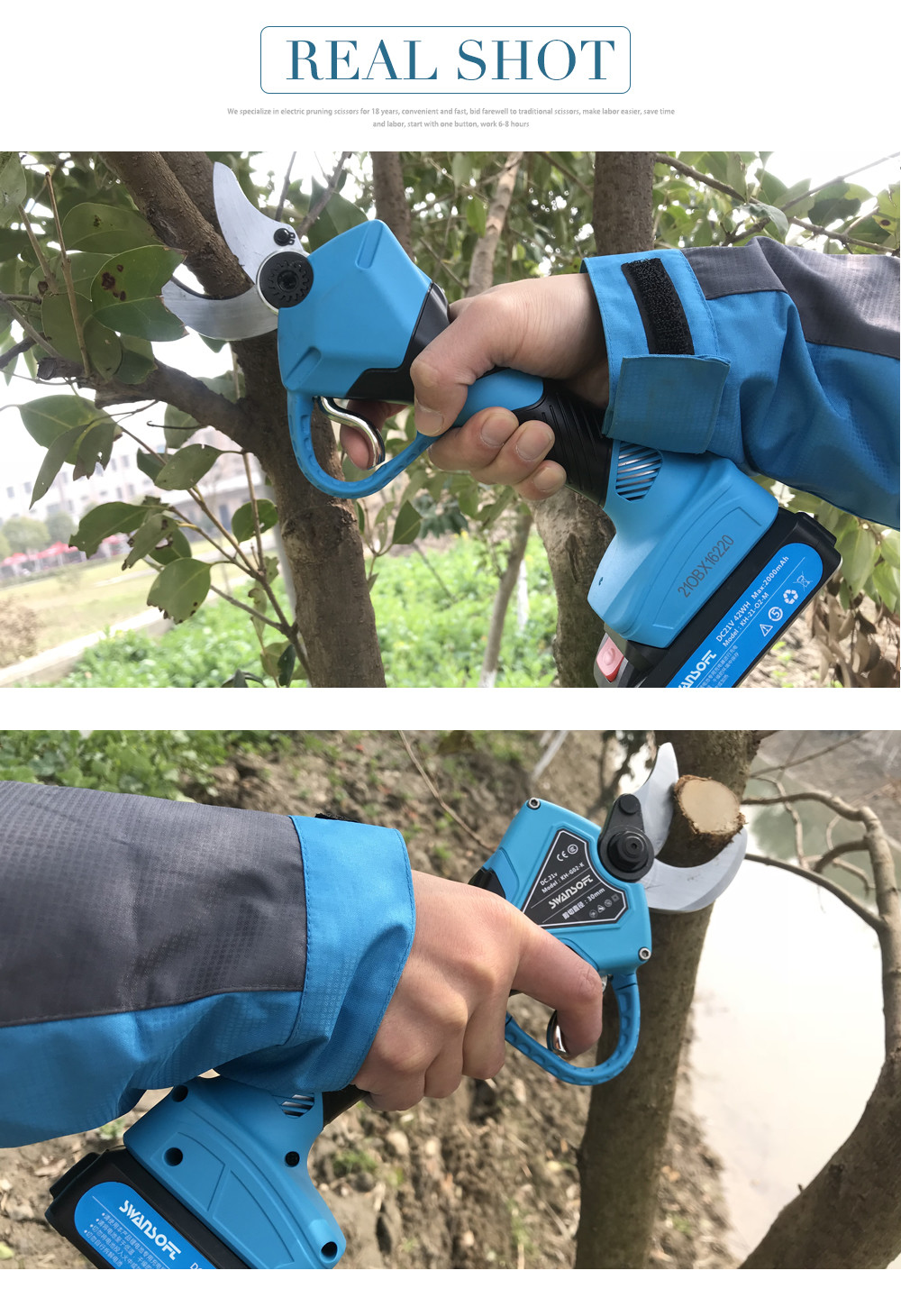 3.0CM Electric Bypass Pruner Cordless Electric Pruning Shear Scissors with Finger Protection 21V