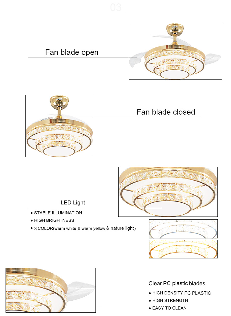 42inch ABS Blades Home Decorative Ceiling Fan with Hidden Blades and Remote Control Switch
