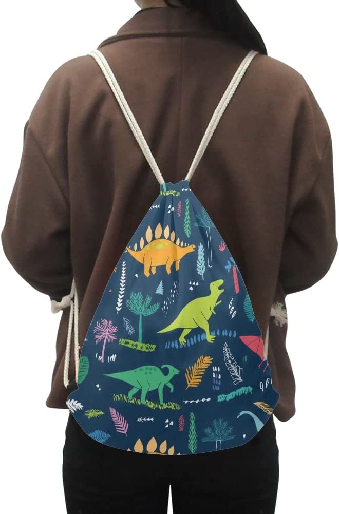 Cartoon Dinosaur Boys School Bag Lightweight Portable Dinosaur Gym Drawstring Bags for Travel Sports