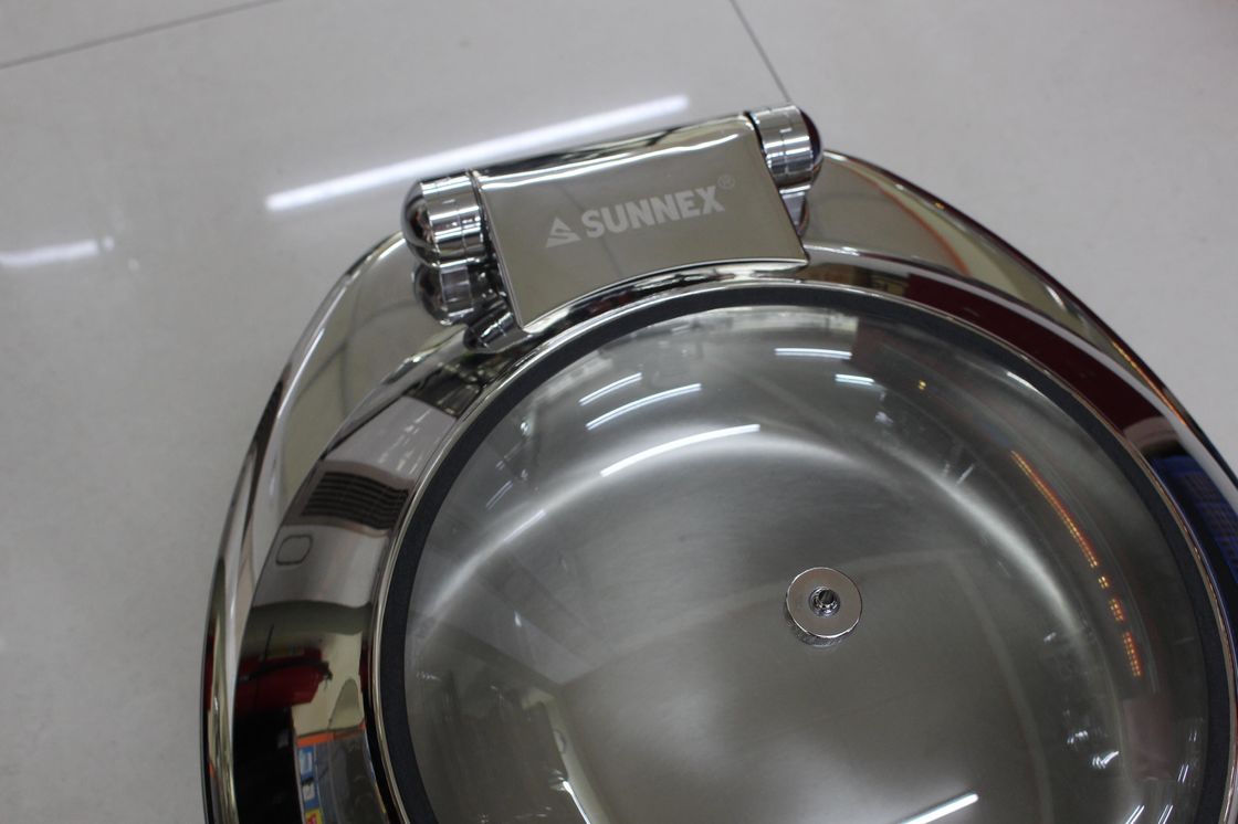 Food Pan Hydraulic Round Chafing Dish With Glass Window / Mechanical Hinge Lid Dia.36cm 6.8Ltr
