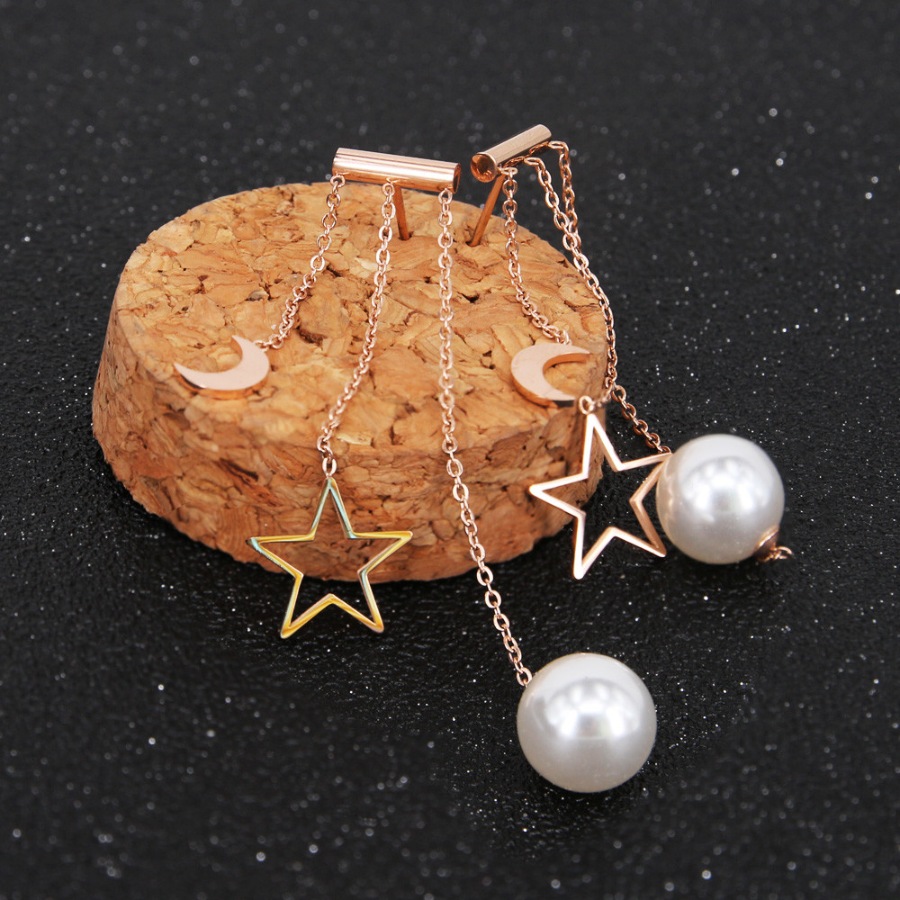 Fashion jewelry moon star hanging pearl earring rose gold stud earring sets