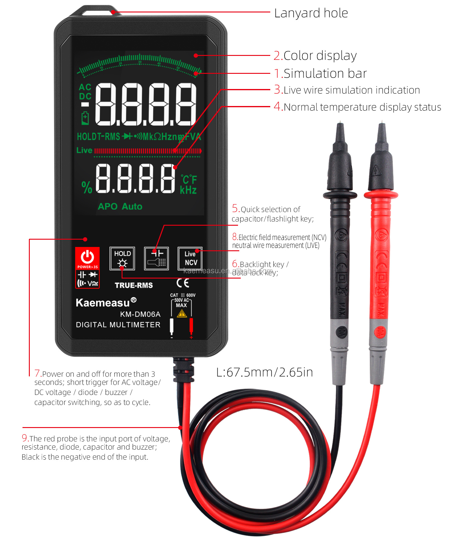 Color Display Touch Screen Multimeters 6000 Count Professional Digital Multimeter Smart Multimeter