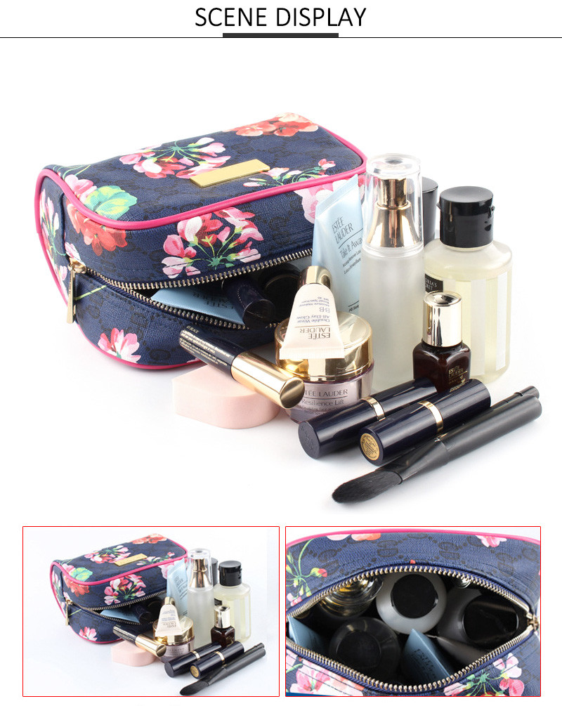 Waterproof Floral Printed Canvas Custom Cosmetic Bag