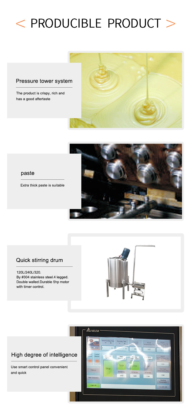 Stainless Steel Multi Function Snack Maker 2.0hp 1.5kw