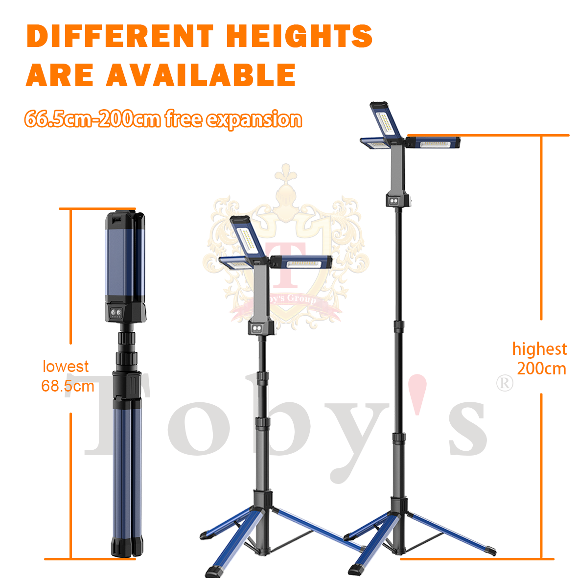 3 Heads Led Corded Light Tripod 2000mAh Rechargeable Work Light With Stand