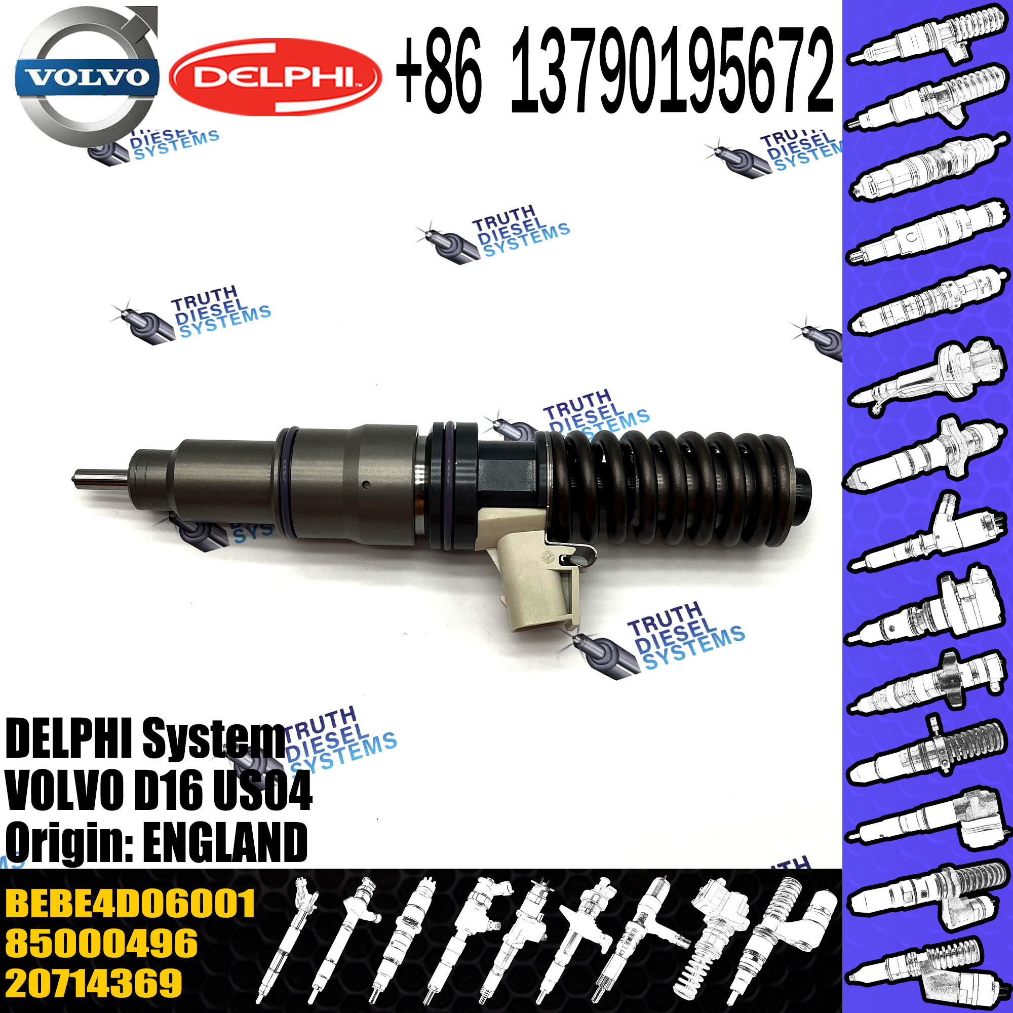 Diesel Fuel Injector 85000496 BEBE4D06001 BEBE5D32001 85000496 E3.18 for VOL MD13 EURO 4 HIGH POWER