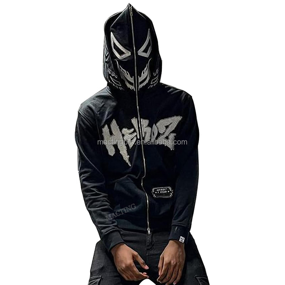 500 gsm Heavyweight Cotton Double Hoods Printed Custom Hoodies Full Face Zip Up for Men