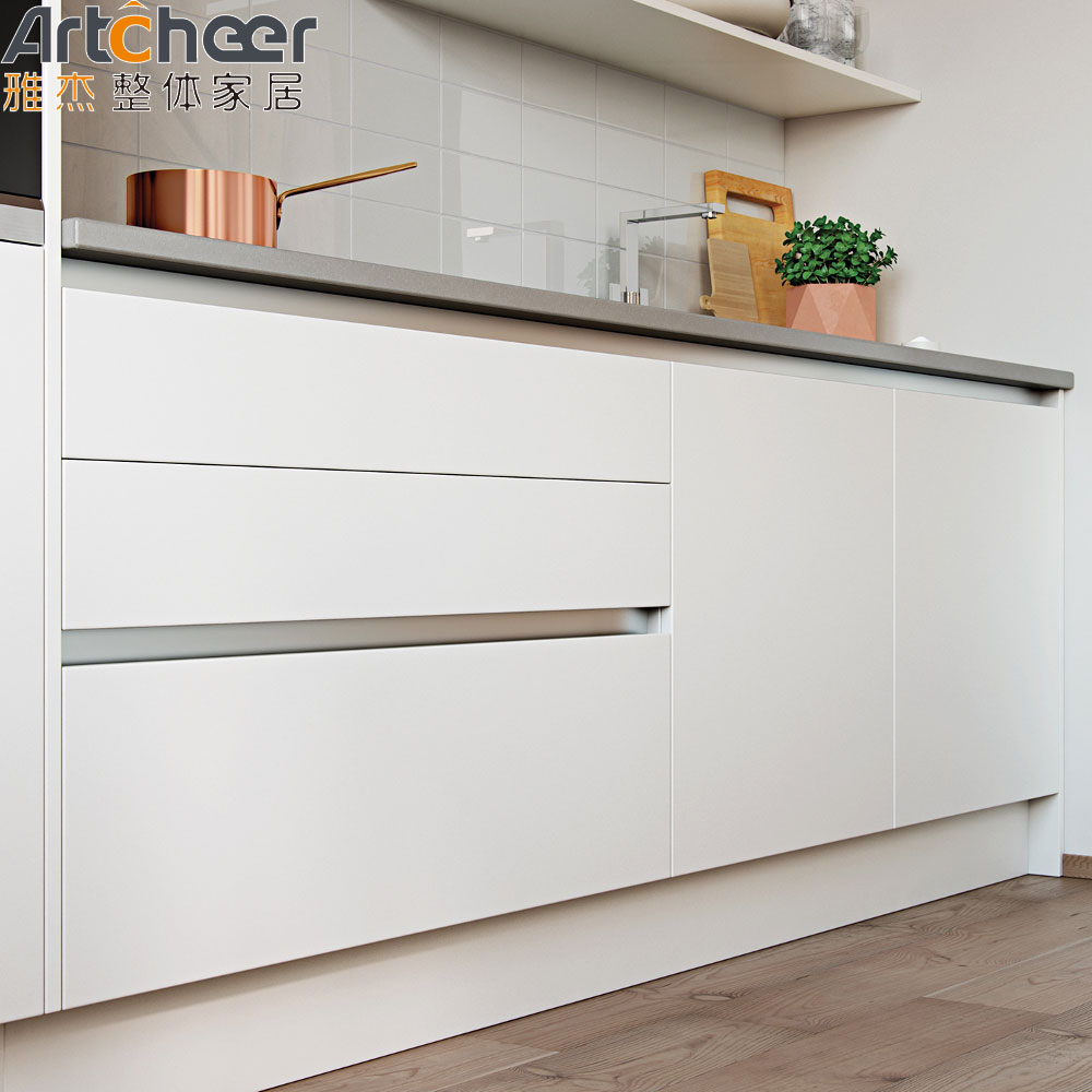 Lacquer Or Finish Modern Custom Kitchen Cabinets Scandinavian Design PVC Membrane Door Panel
