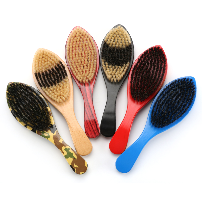 Custom Logo 360 Wave Brush Long Wooden Handle For Men Soft Hard Boar Bristle