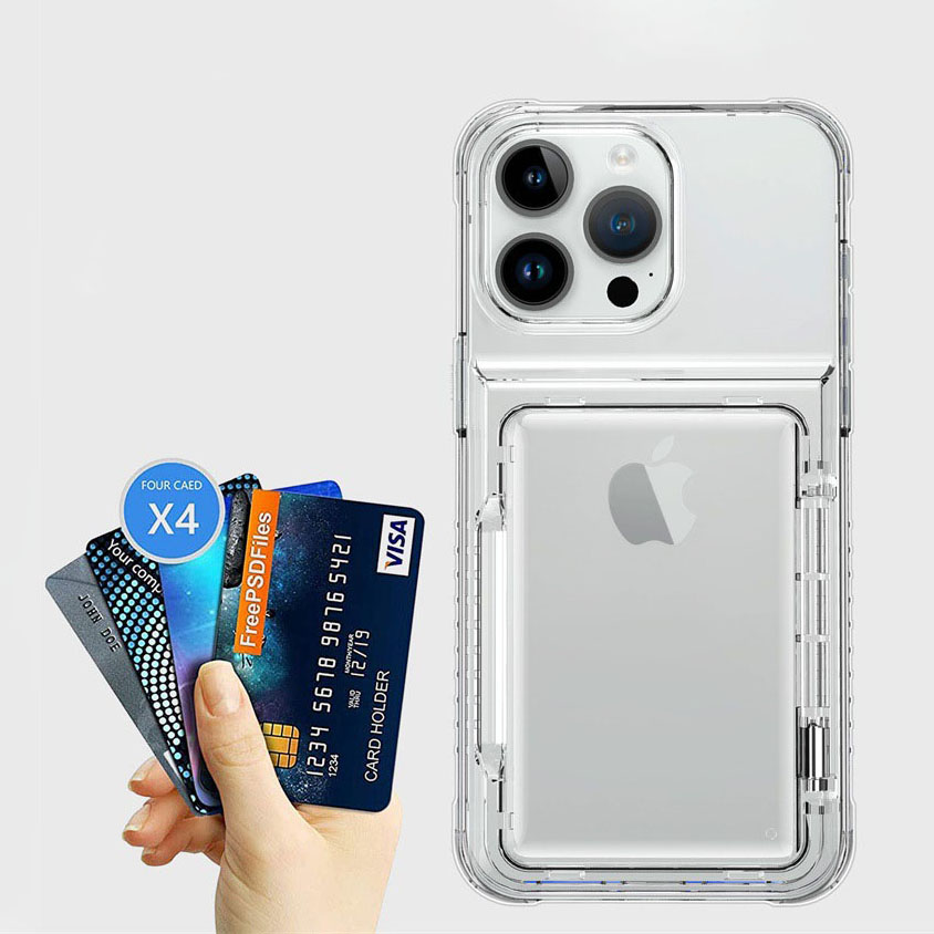 Shockproof Air Corner Clear TPU PC Card Slot Back Cover For iPhone 15 14 13 Pro Max Transparent Phone Case