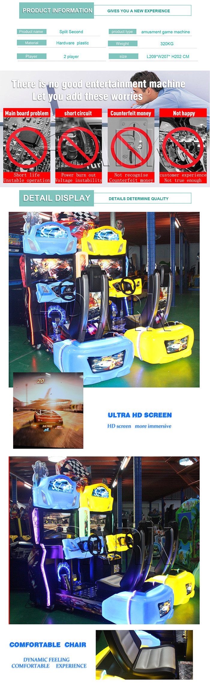 2 Players Car Driving Simulator Coin Operated Video Game 1 Year Warranty