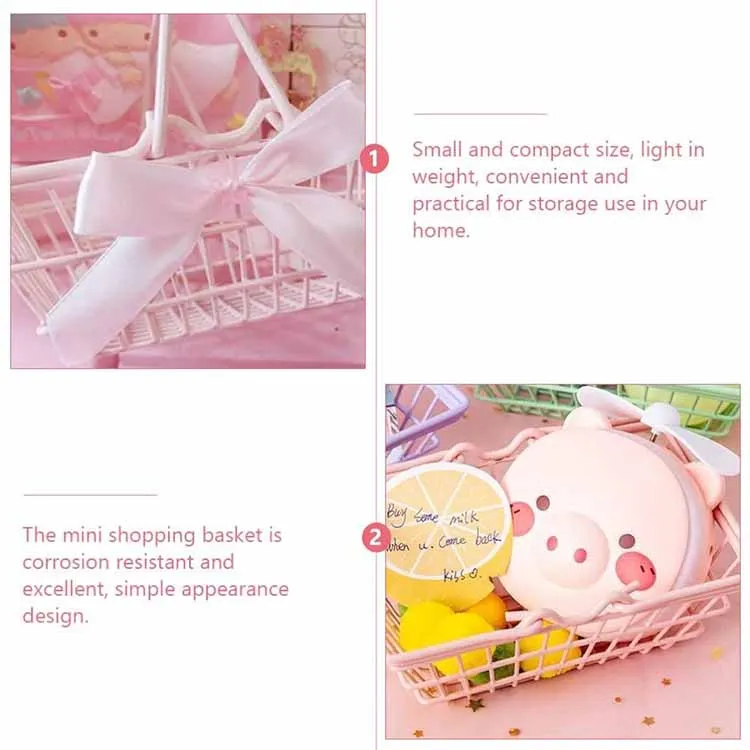 Mini Pink Shopping Baskets Cute Metal Customized Size Shopping Cart