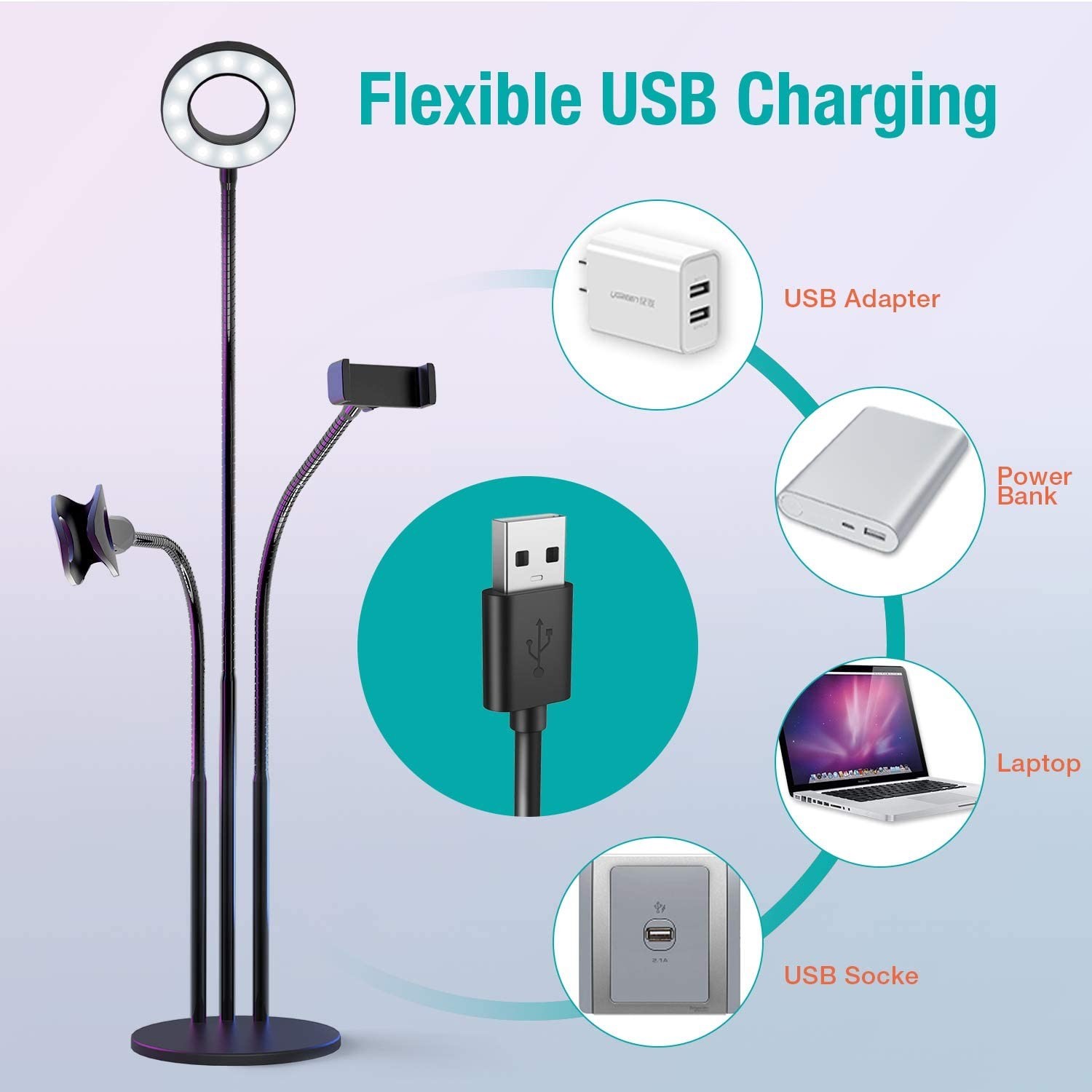 Cold Warm Day 5W 24PCS Ring Light With Flexible Arm , Ring Light With Long Stand