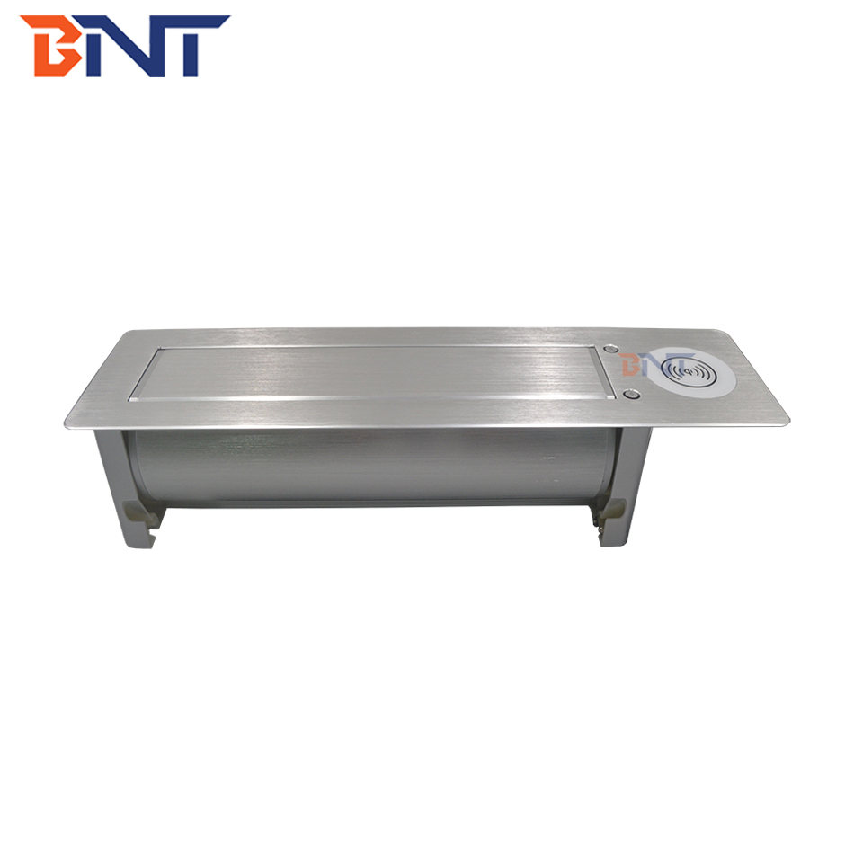 Recessed conference motorized rotating table top socket with built in desk wireless charger