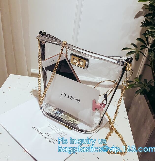Transparent conference eco shopping bag, shopping pvc bag with custom print, shopping square bottom portable clear PVC p