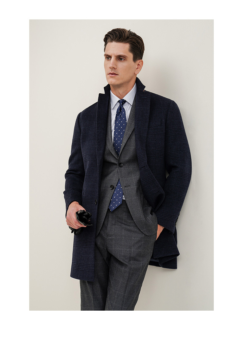 Autumn And Winter Retro Wool Warm Loose Big Yards Men's Long Coat Woven and Warm